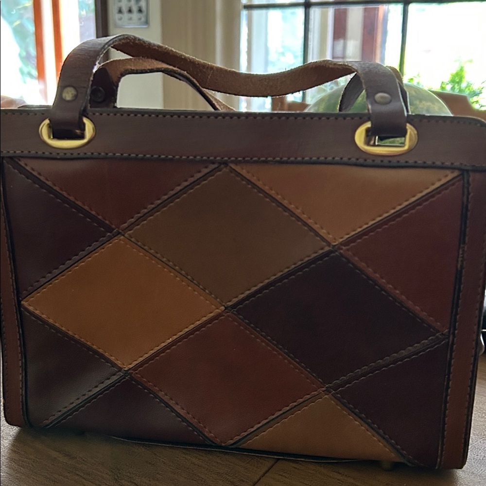 Leather vintage clutch handbag patchwork - Picture 9 of 10
